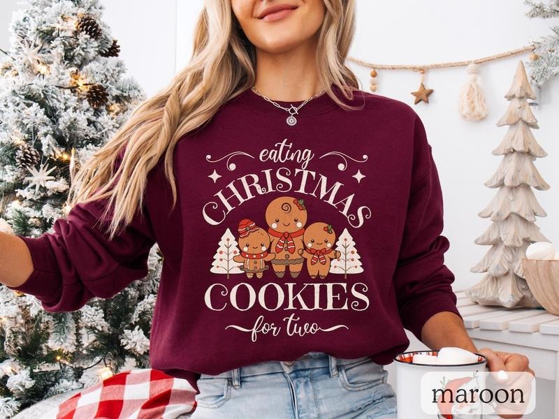 Christmas Pregnancy Sweatshirt, Baby REveal Crewneck, Mom to Be Xmas Sweater, Christmas Cookies for Two - Unisex...