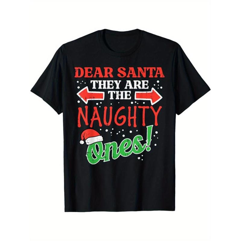 Christmas Print Men's Cotton Top, Casual Short Sleeve Crew Neck T-shirt, Men's Clothing For Outdoor made in...