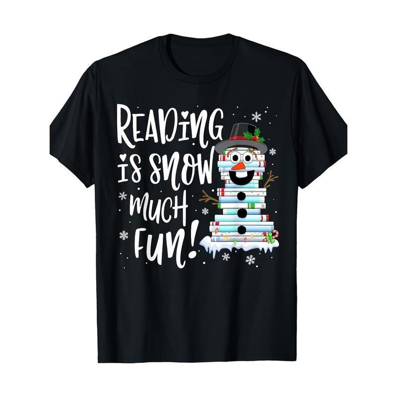 Christmas Reading Tee Snowman Book Tee Book Lover Reader Tee T-Shirt