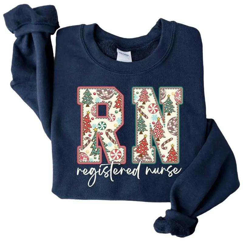 Christmas Registered Nurse Sweatshirt, Cute Holiday Nurse Shirt, Festive Medical Crewneck Pullover, Christmas Nurse Crew...