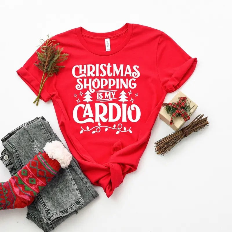 Christmas Shopping is My Cardio Shirt, Merry Christmas Tee, Holiday Shopping Long Sleeve Hoodie, Sweatshirt
