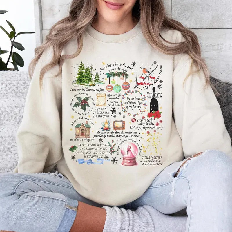 Christmas Songs Lyrics Sweatshirt, Merry Swiftmas Shirt, Christmas Holliday Tee, Boxing Day Gift, Spooky Era Shirt, Music...