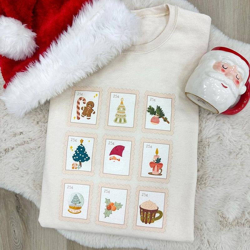 'Christmas Stamps' Crewneck Sweatshirt T-Shirts, Hoodie | UrbanDripWear.com
