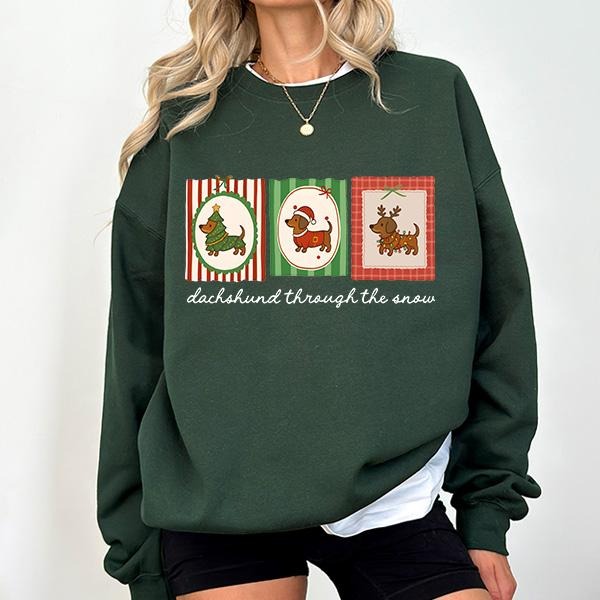 [Christmas Sweatshirt] Christmas Dachshund Sweatshirt, Doxie T-shirt, Wiener Dog Lover Xmas Sweatshirt, Coquette Weenie...