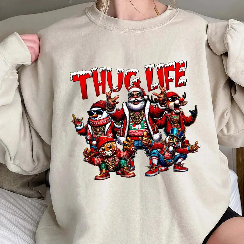 Christmas THUGLIFE Shirt, Christmas Characters Shirts, Trending Graphic Tee Comfort Cotton Fabric Top Womenswear Fit...