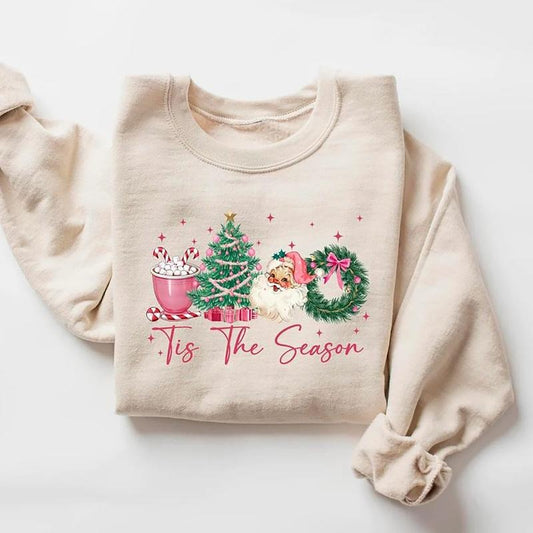 Christmas Tis The Season Sweatshirt, Pink Christmas Shirt, Girly Christmas Sweatshirt, Merry Christmas Shirt, Tis The Season Sweatshirt, Cute Winter Hoodie