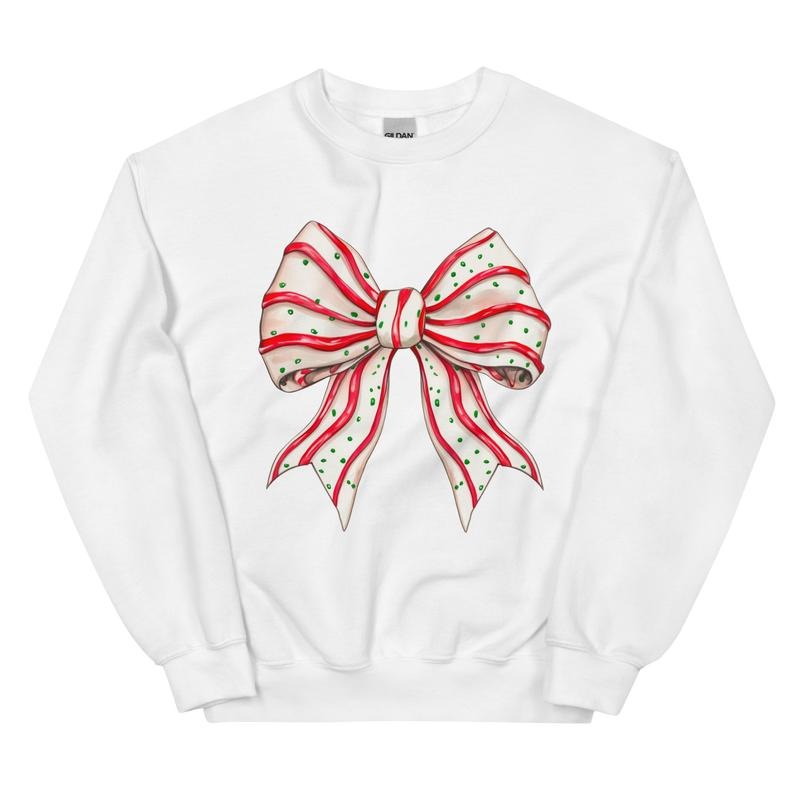Christmas Tree Cake Bow Sweatshirt - Printed in The USA Unisex DTG Garment Sweatshirt Boho Chic Everyday T-Shirts, Hoodie