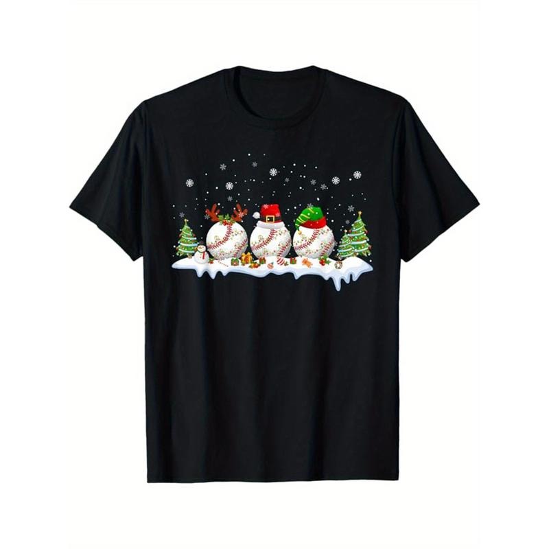 Christmas Tree Print Men's Cotton T-shirt, Graphic Tee Men's Xmas Outdoor Clothes, Men's Clothing, Casual Short Sleeve...