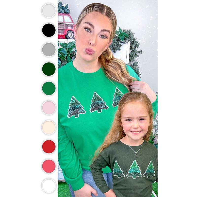 Christmas Tree Sparkle Sequin Graphic Long Sleeve T-Shirt Hoodie, Sweatshirt | UrbanDripWear.com