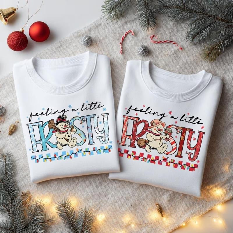 [Christmas Unisex Shirt] Feeling A Little Frosty Sweatshirt, Xmas Party Sweater, Christmas Snowman Shirt, Christmas Trip...