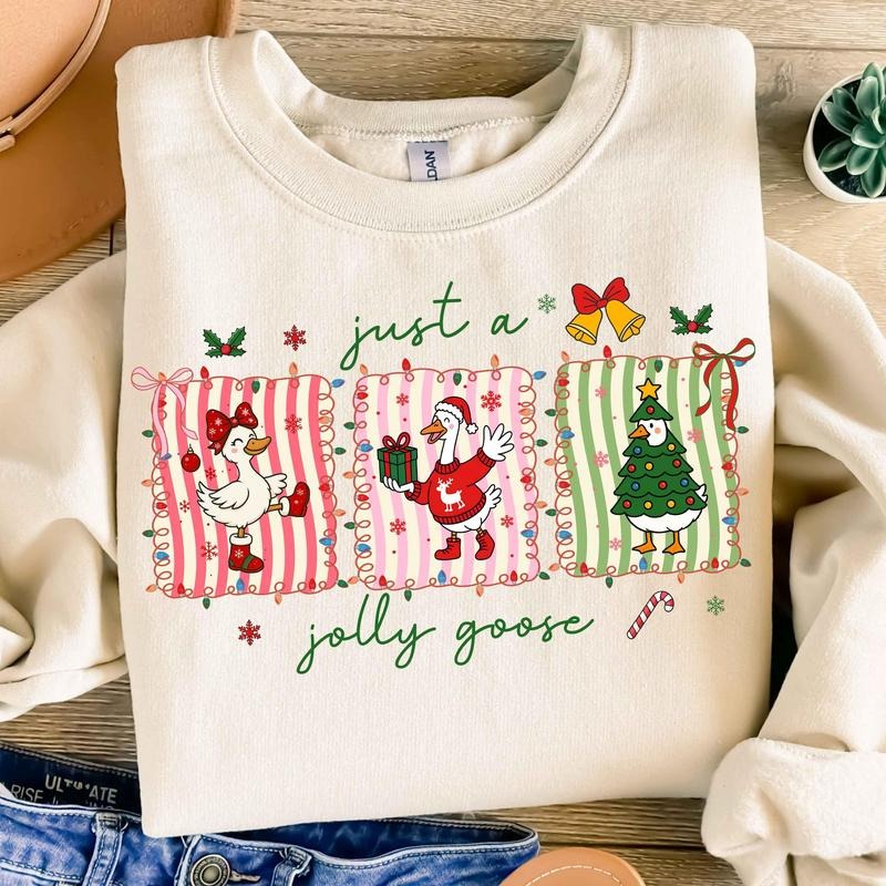 [Christmas Unisex Shirt] Just A Jolly Goose Christmas T-Shirt, Funny Holiday Animal Tee, Cute Goose Christmas Shirt,...