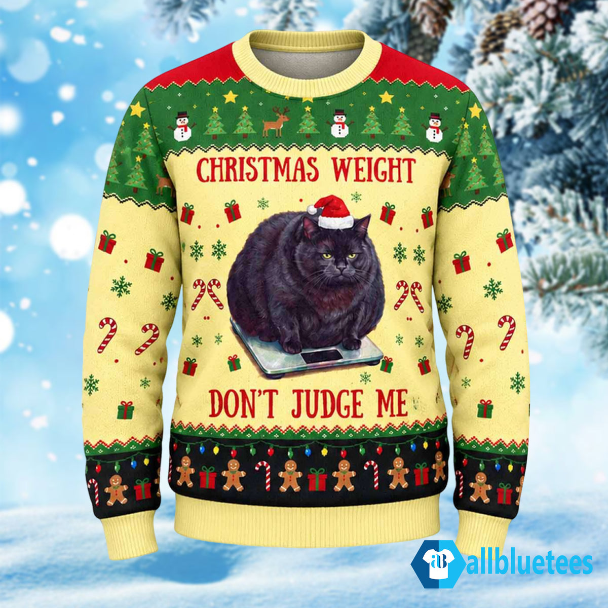 Christmas Weight Don’t Judge Me Fat Cat Ugly Christmas Sweater