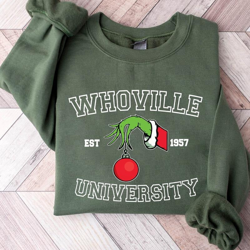 Christmas Whoville University Est 1957 Crewneck Sweatshirt, Hoodie, T-shirt, Cute Christmas Gifts | UrbanDripWear.com