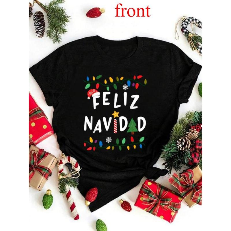Christmas clothes Feliz Navidad Shirt Funny Mexican Christmas in Spanish Xmas T-Shirt Women's Casual Short Sleeve Cotton...
