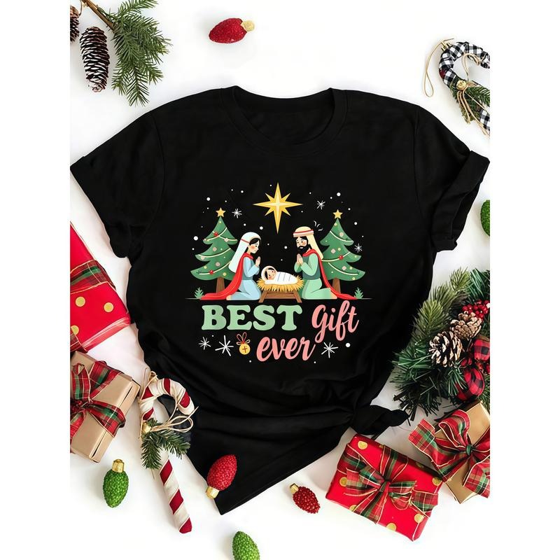 Christmas clothes Nativity Christmas Jesus Is The Reason T-Shirt Women's Casual Short Sleeve Cotton T-Shirt Festive...