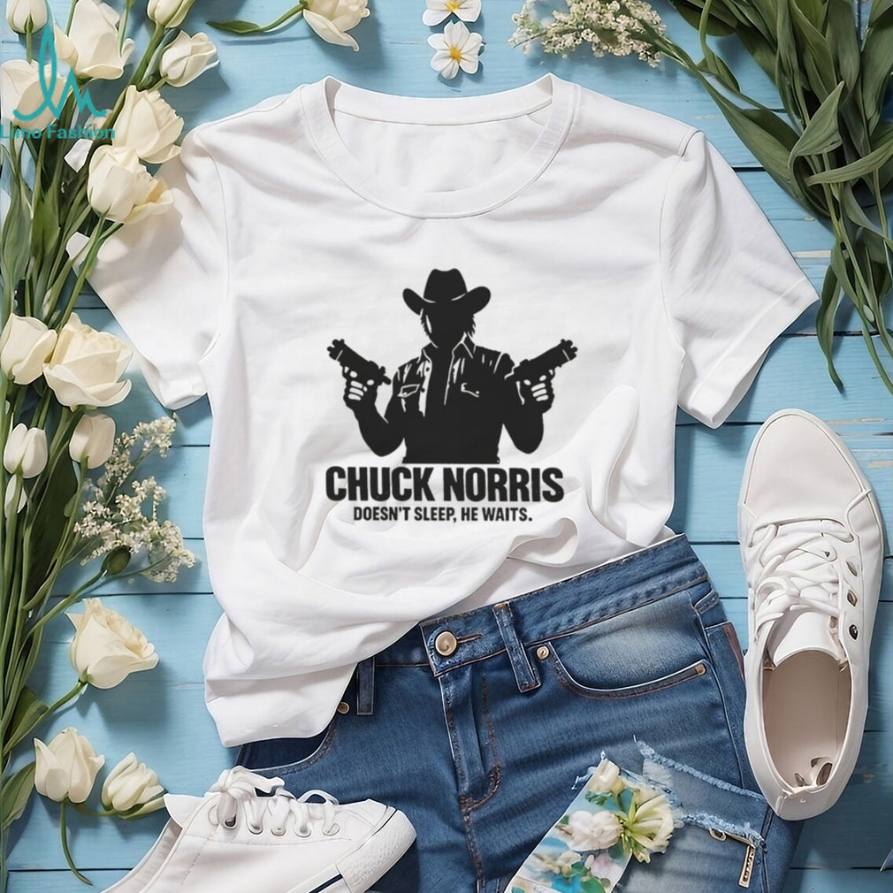 Chuck Norris Doesn’t Sleep He Waits Dual Pistols Silhouette Shirt