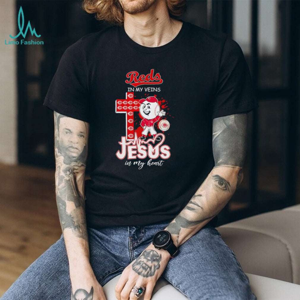 Cincinnati Reds In My Veins Jesus In My Heart Baseball Fan Religious T Shirt