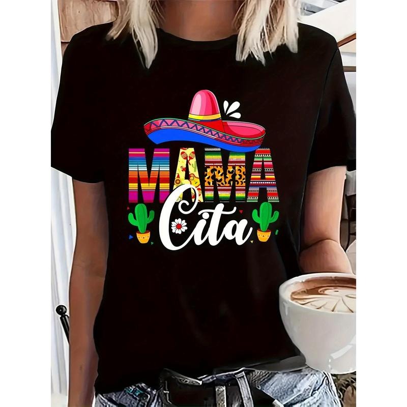 Cinco de Mayo Leopard Party Mexican Mother'S Day T-Shirt, Women'S Style - Casual Style, Knit Fabric, All Season, Round...