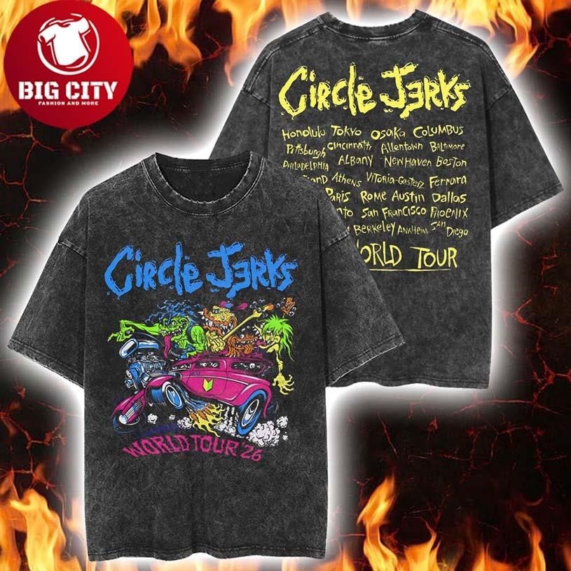 Circle Jerks Pizz Hot Rod 2026 World Tour Merch Mineral Wash Two Sided Shirt