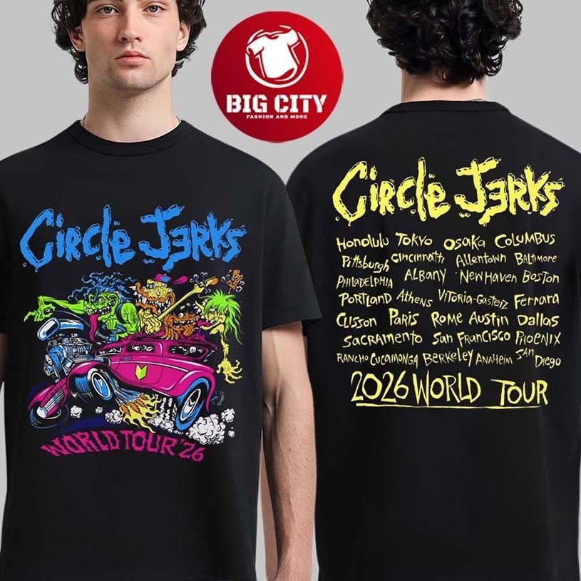 Circle Jerks Pizz Hot Rod 2026 World Tour Merch Two Sided Shirt