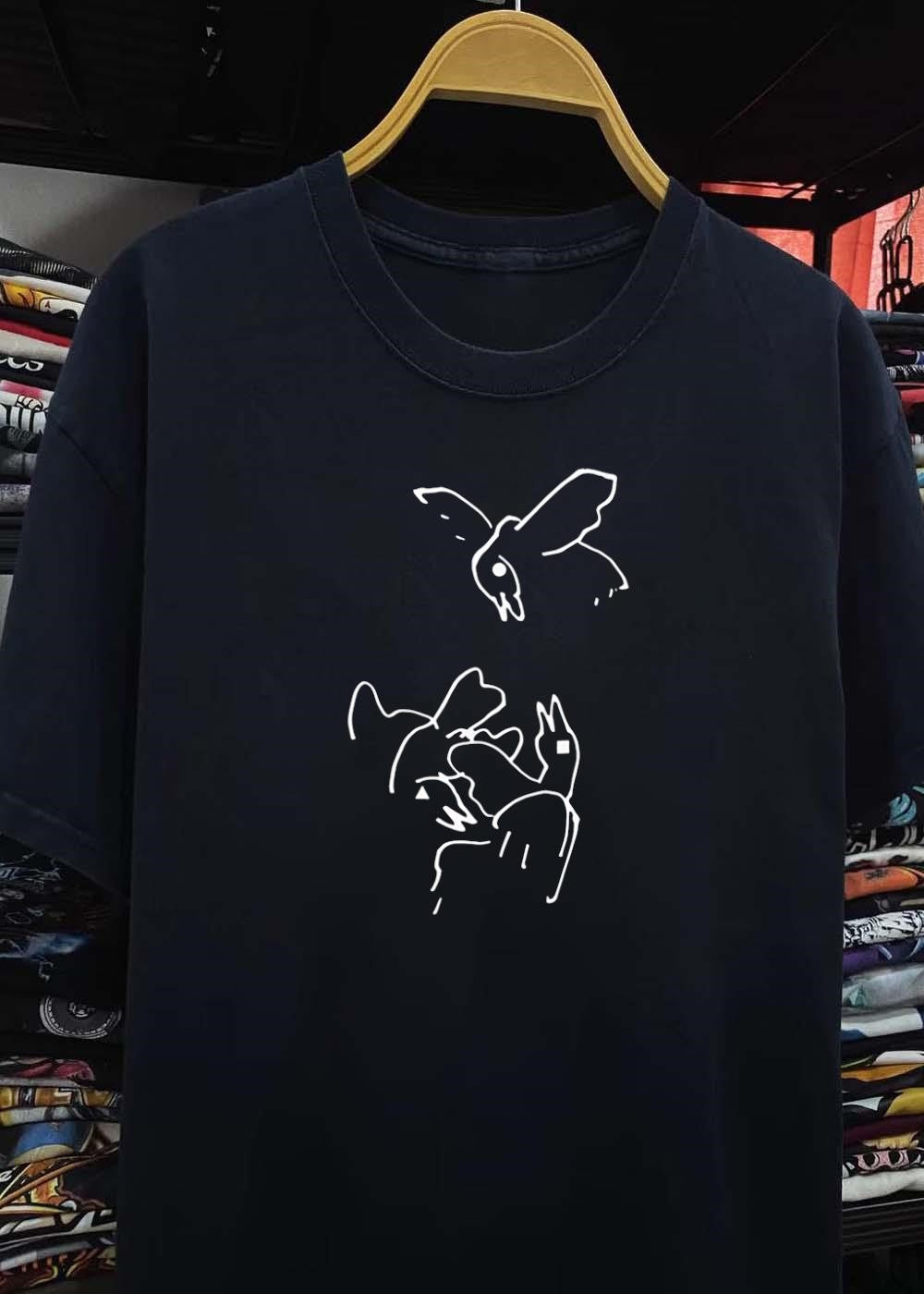 Circle Square Triangle Bird Flying Black T-Shirt