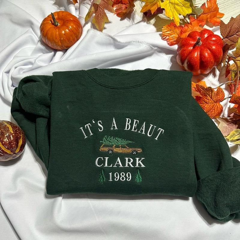 Clark Embroidered Sweatshirt - Women's Long Sleeve Top for Christmas Season - Pullover, Womenswear T-Shirts, Hoodie