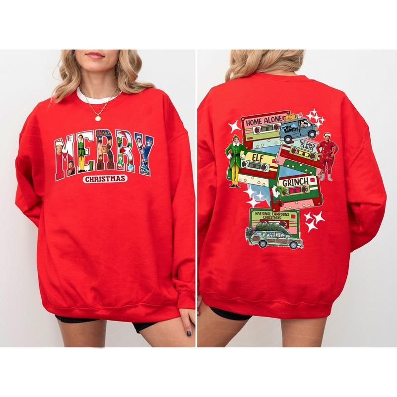 Classic 90s Christmas Movies Shirt, Retro Christmas Movies Two Sides Shirt, Xmas Shirt Merry, Trendy Xmas Shirt, Funny...