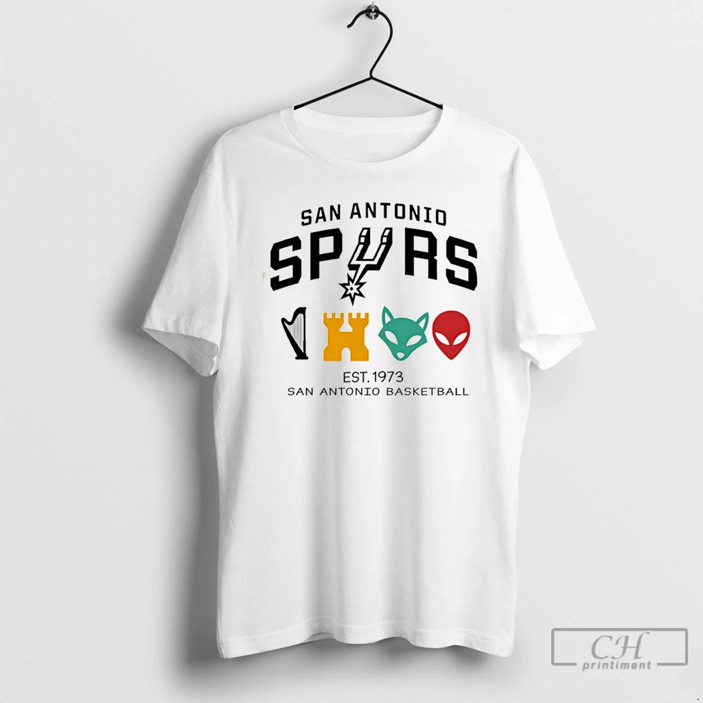Classic Alien Castle Engine Harp San Antonio Spurs Basketball Nba Est 1973 T Shirts Sweater