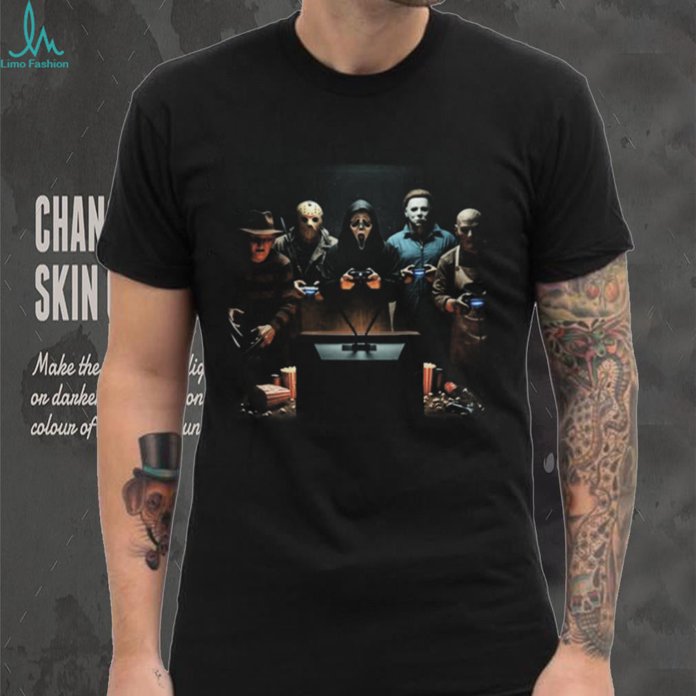 Classic Horror Movie Villains Playing Video Games Funny T Shirt