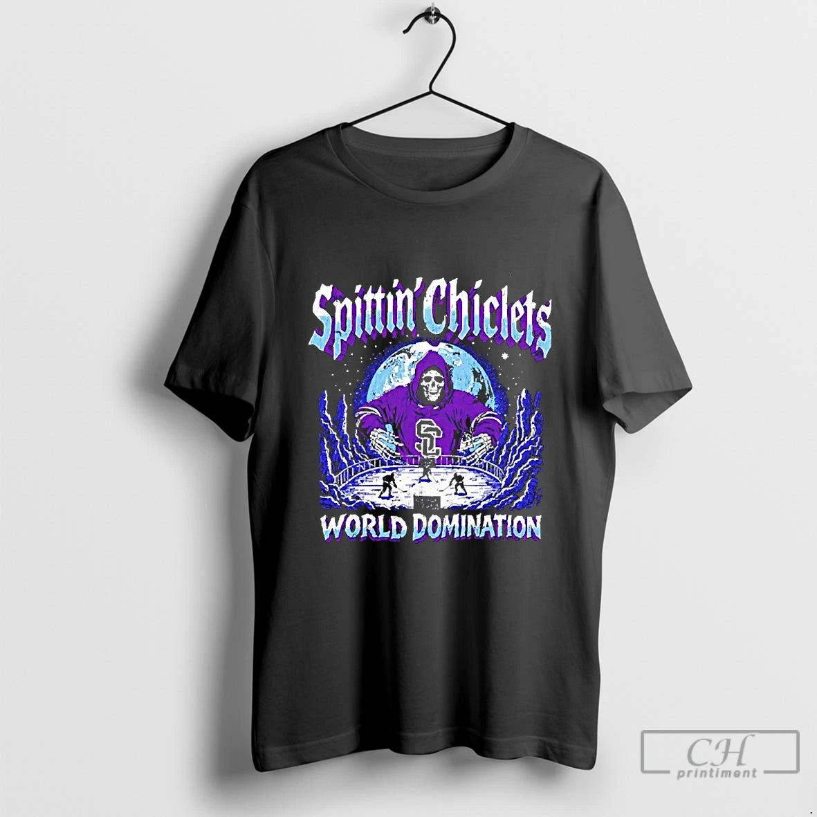Classic Spittin Chiclets World Domination Grim Reaper Hockey Moon Blackshirt T Shirts