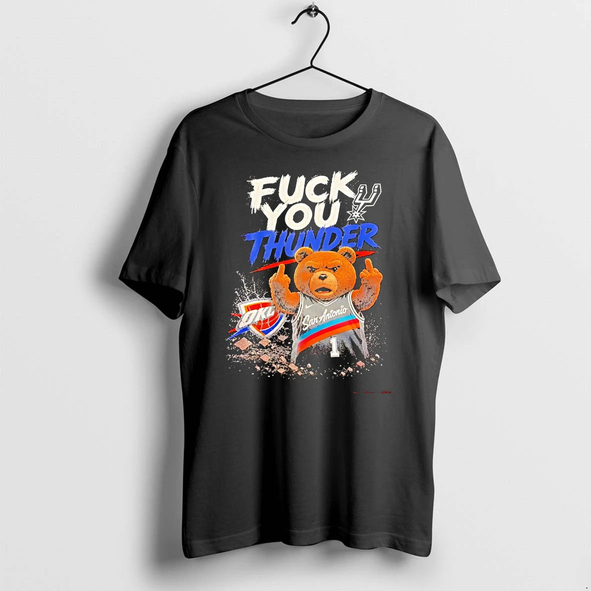 Classic Spurs Vs Thunder Ted The Bear Middle Finger Fuck You Thunder Shirts Sweater