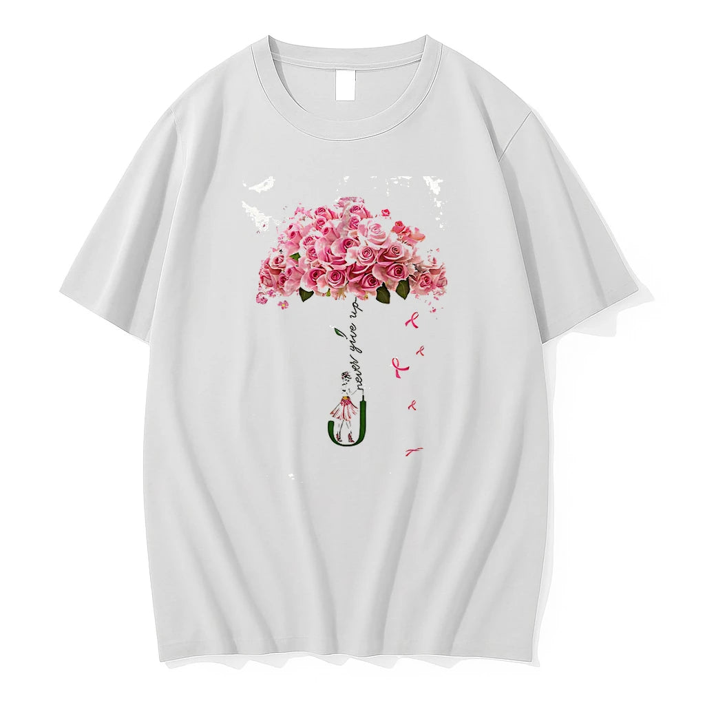 Classic Strong Girl Flower Never Give Up Breast Cancer Shirts Sweater