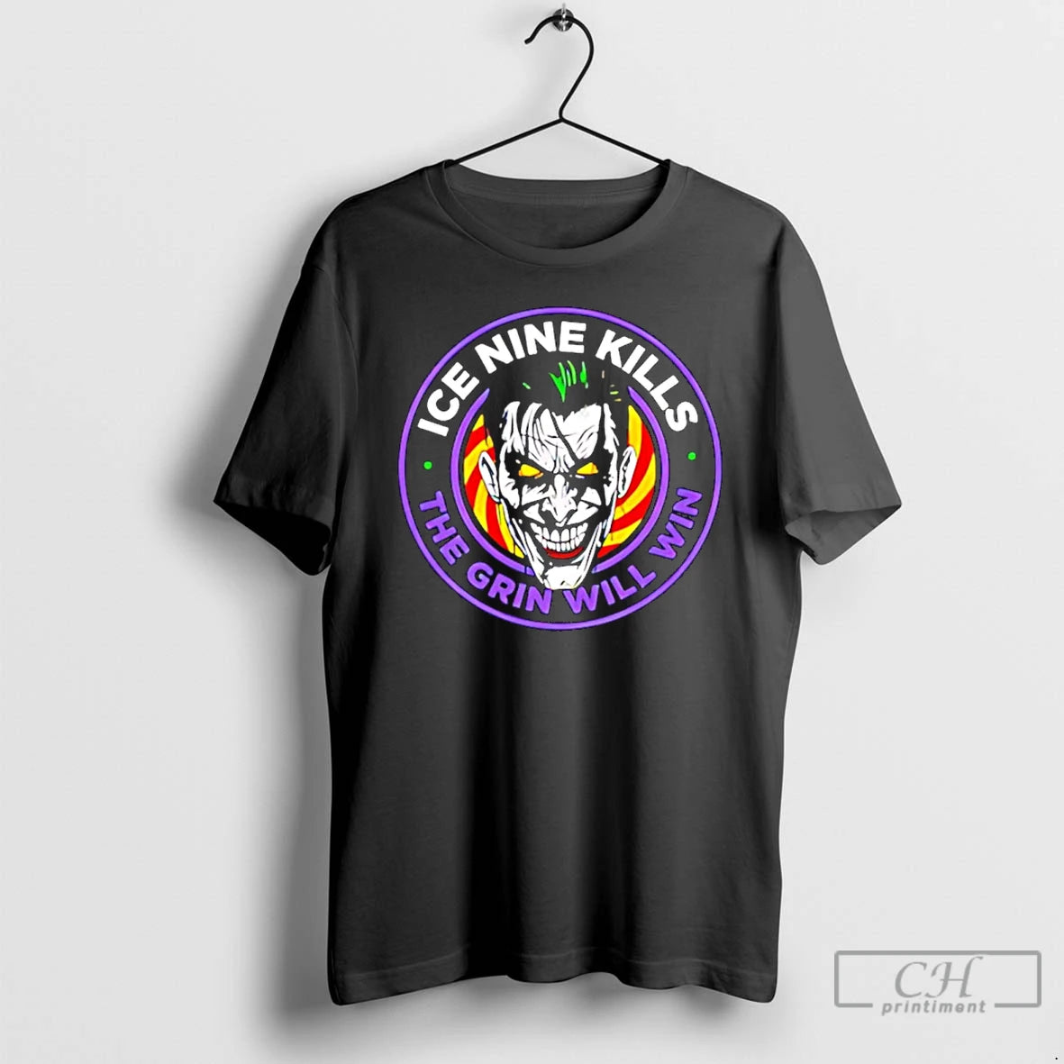 Classic The Laugh Track Joker Face Horror The Grin Will Win Big Halloween T Shirts