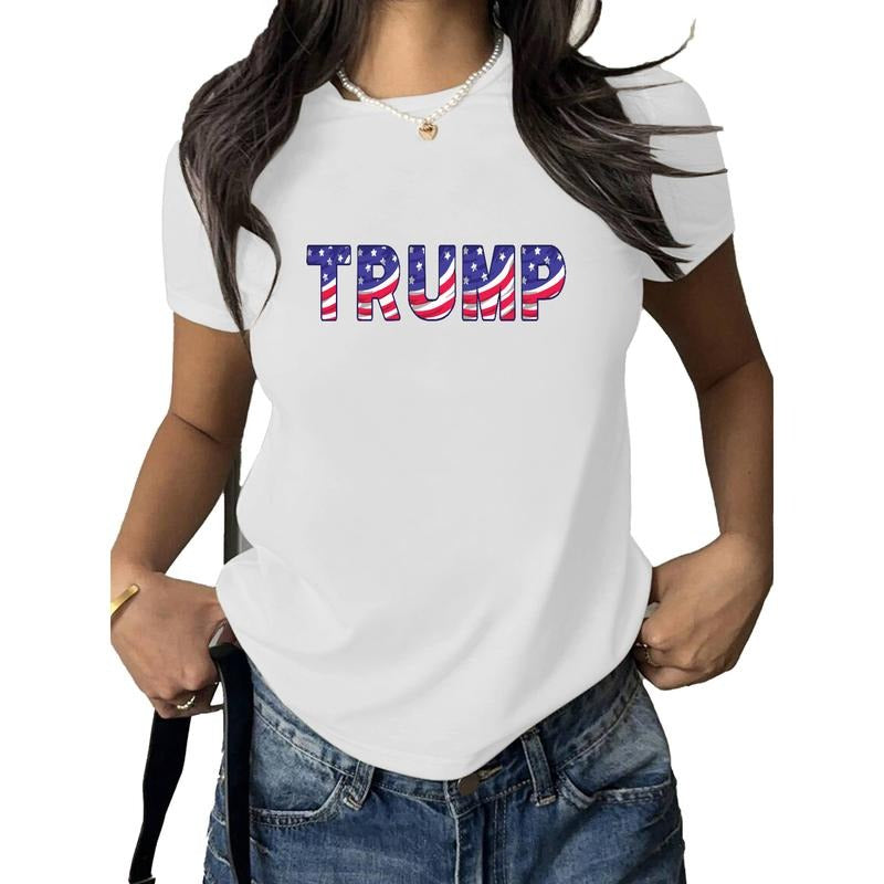Classic Trump - Supportive Tee: "TRUMP" in American Flag Pattern on Beige Shirt Hoodie, Sweatshirt | UrbanDripWear.com