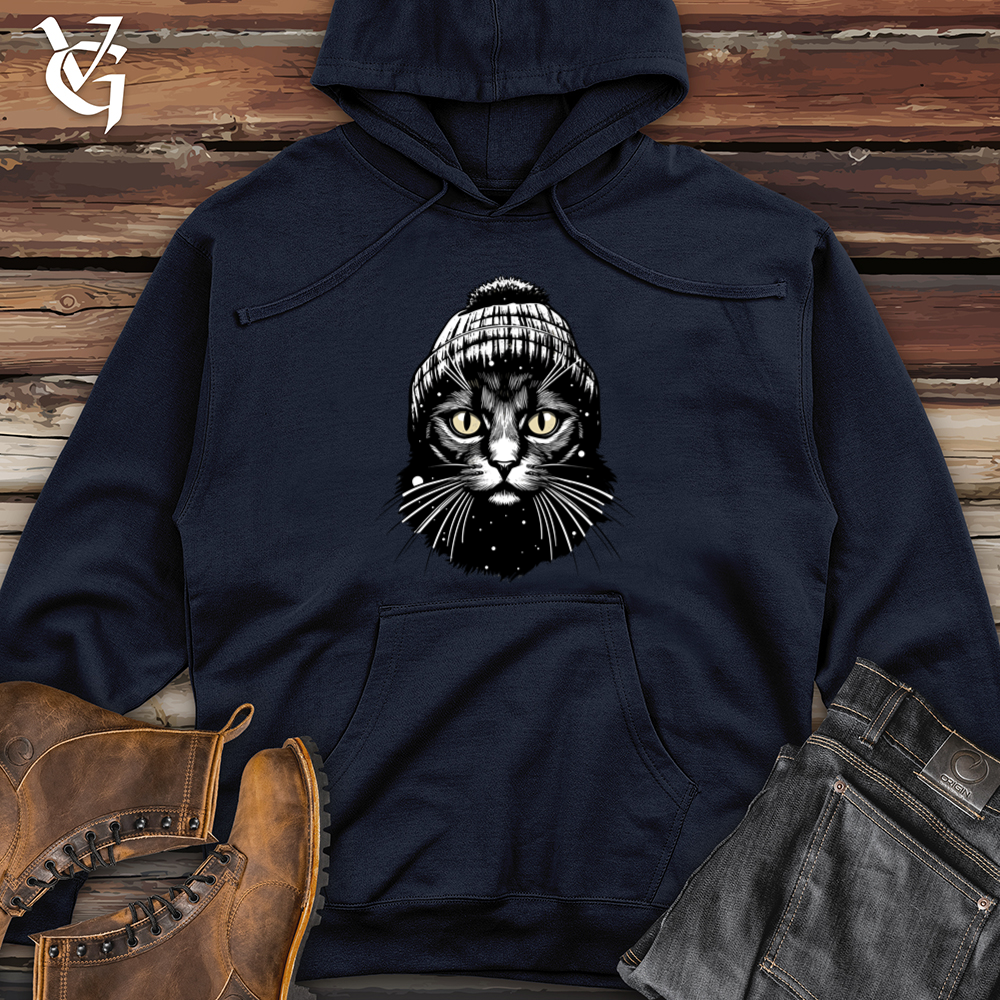 Vintage Beanie Black Cat 02 Midweight Hooded Sweatshirt