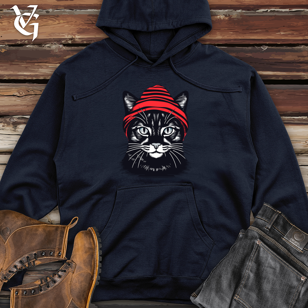 Vintage Beanie Black Cat Midweight Hooded Sweatshirt