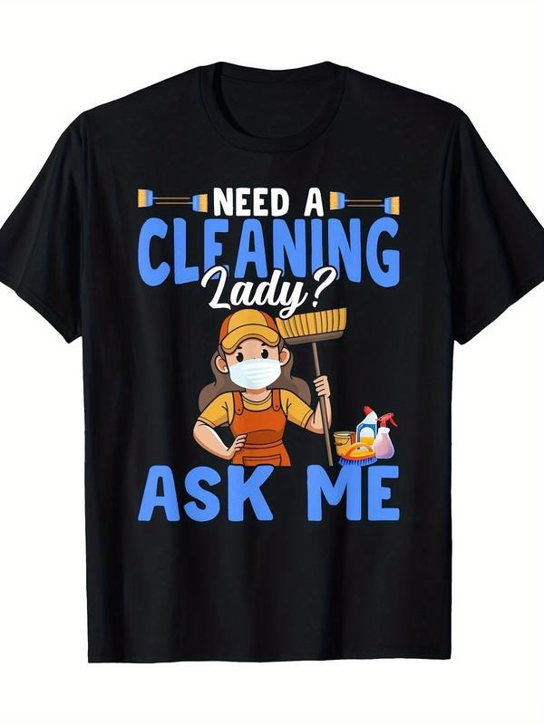Cleaning Lady Graphic T-Shirt - Casual Housekeeper Housekeeping Print, All-Season Knit Fabric Pullover, Digital Heat...