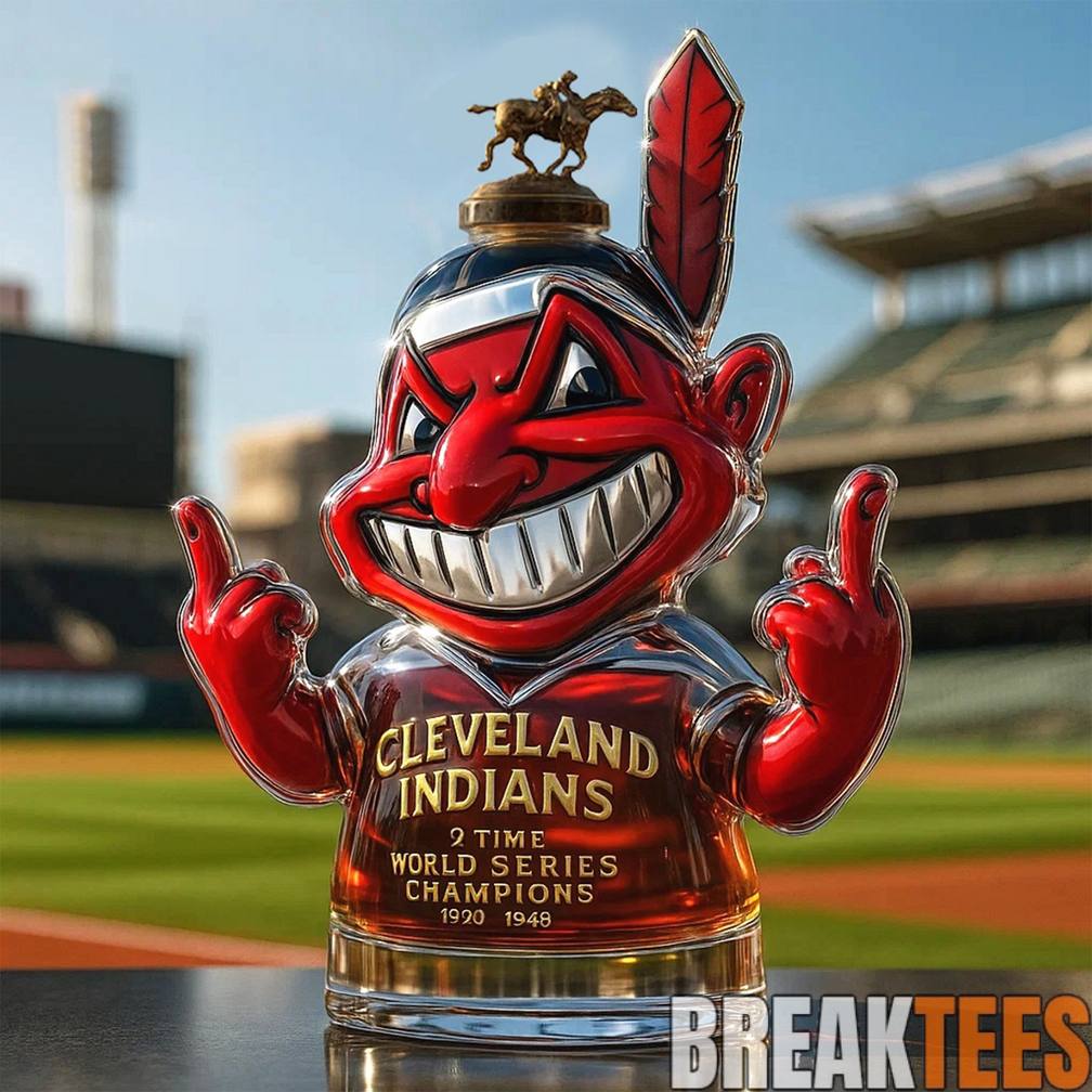 Cleveland Indians Chief Wahoo ‘2 Time World Series Champions’ Whiskey Bottle