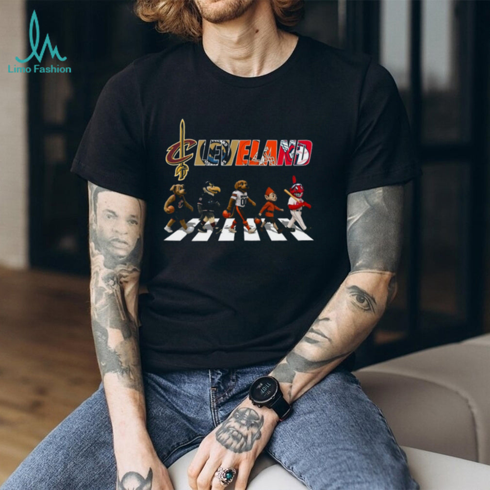 Cleveland Sports Mascots Abbey Road Crossing Cavaliers Browns Guardians T Shirt