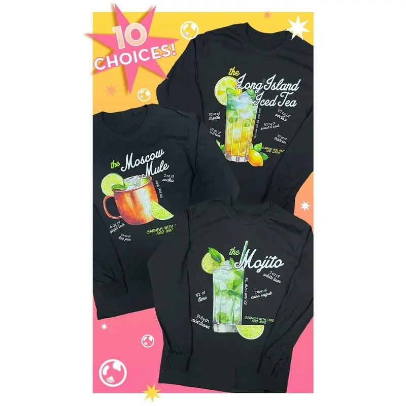 Cocktail Recipe Graphic Long Sleeve T-Shirt Hoodie, Sweatshirt | UrbanDripWear.com