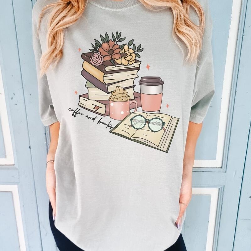 Coffee and Books T Shirt Hoodie Sweater, Coffee Shirt, Book Lover T-Shirt, Book Gift, Gift for Mom, Coffe Lover Gift Tee,...