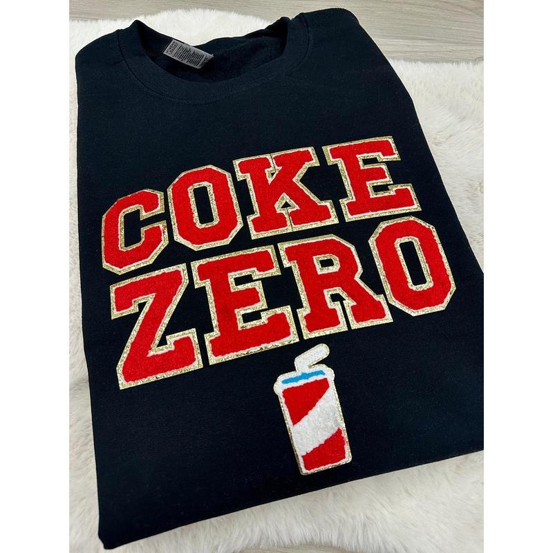 'Coke Zero' Letter Patch Crewneck Sweatshirt T-Shirts, Hoodie | UrbanDripWear.com