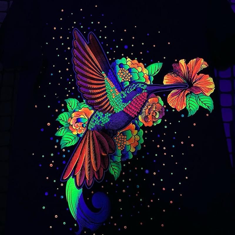Colibri flor T-shirt Cotton Black Crewneck Hoodie, Sweatshirt | UrbanDripWear.com