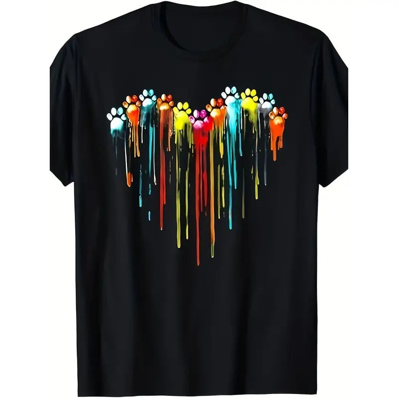 Color Dog Paw Heart Print T-shirt -100% cotton Made in USA Hoodie, Sweatshirt | UrbanDripWear.com