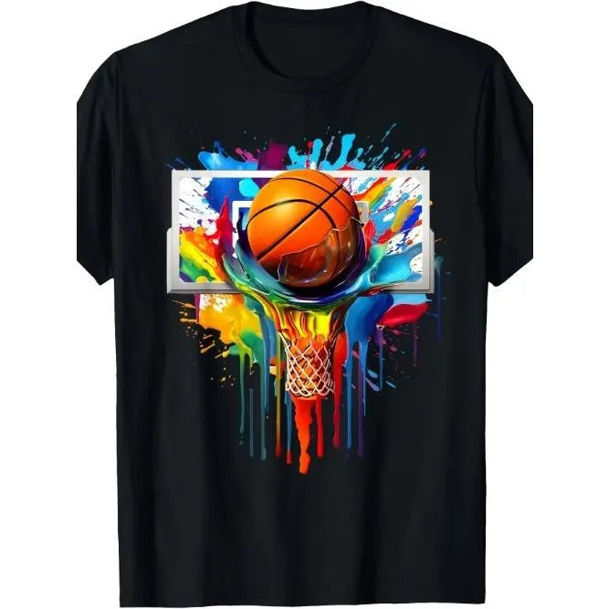 Colorful Basketball Tie Dye Color Splash Hoop Net Slam Dunk Men T-Shirt -Made in USA Hoodie, Sweatshirt | UrbanDripWear.com