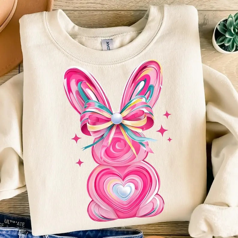Colorful Brushstroke Bunny Easter Shirt-sweatshirt-hoodie, Easter tshirt, Bunny Bow hoodie, Bunny sweatshirt, Girls...