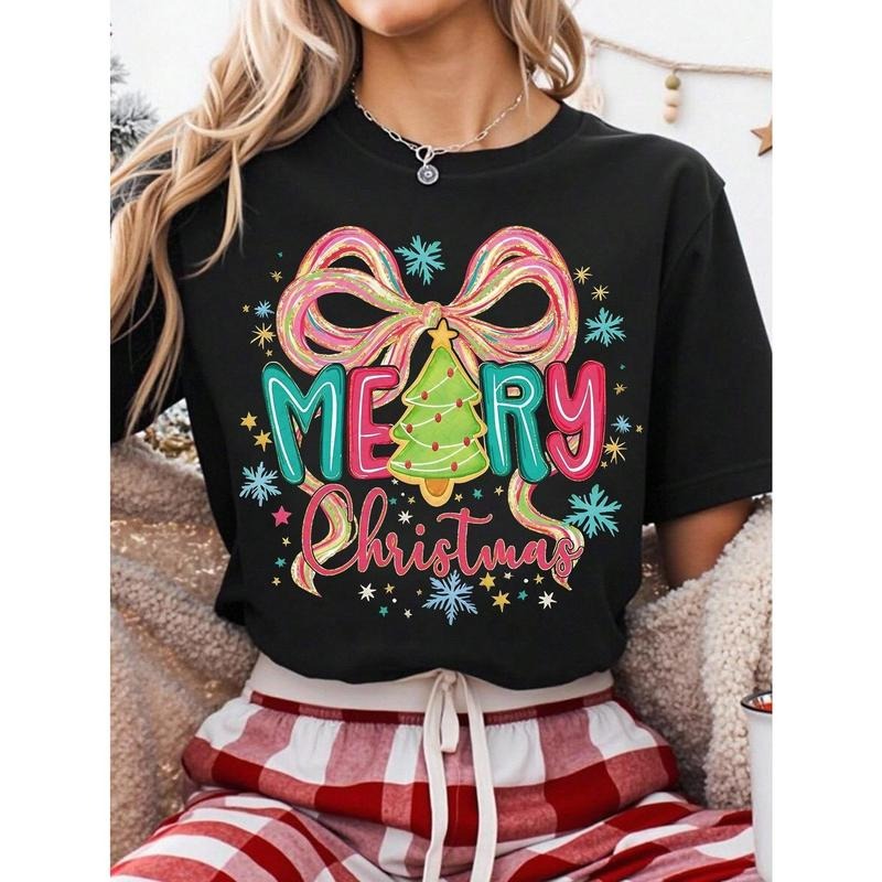 Colorful Christmas "Merry" Print Casual  T-Shirt Hoodie, Sweatshirt | UrbanDripWear.com