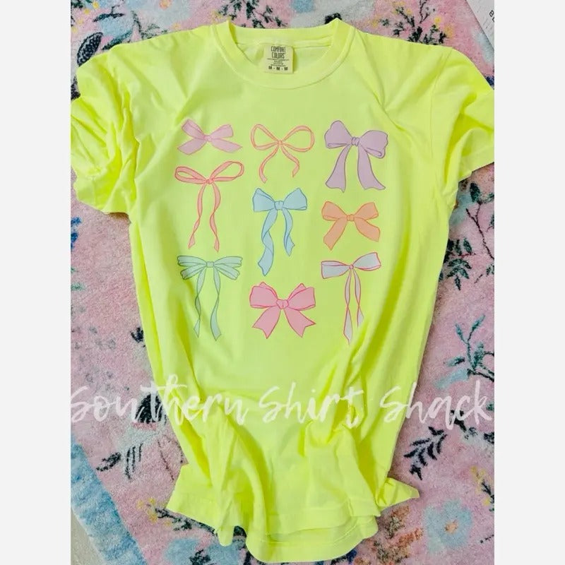Colorful Coquette Bows | neon yellow comfort colors t shirt Hoodie, Sweatshirt | UrbanDripWear.com