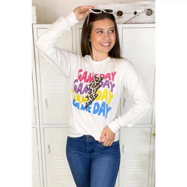 Colorful Game Day Leopard Lightning Bolt Long Sleeve Shirt Hoodie, Sweatshirt | UrbanDripWear.com