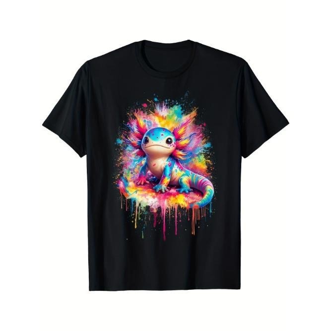 Colorful Kawaii Axolotls Of The World Art Axolotl Animals T-Shirt, Men's T-Shirt Made in USA Casual Crew Necks Soft...